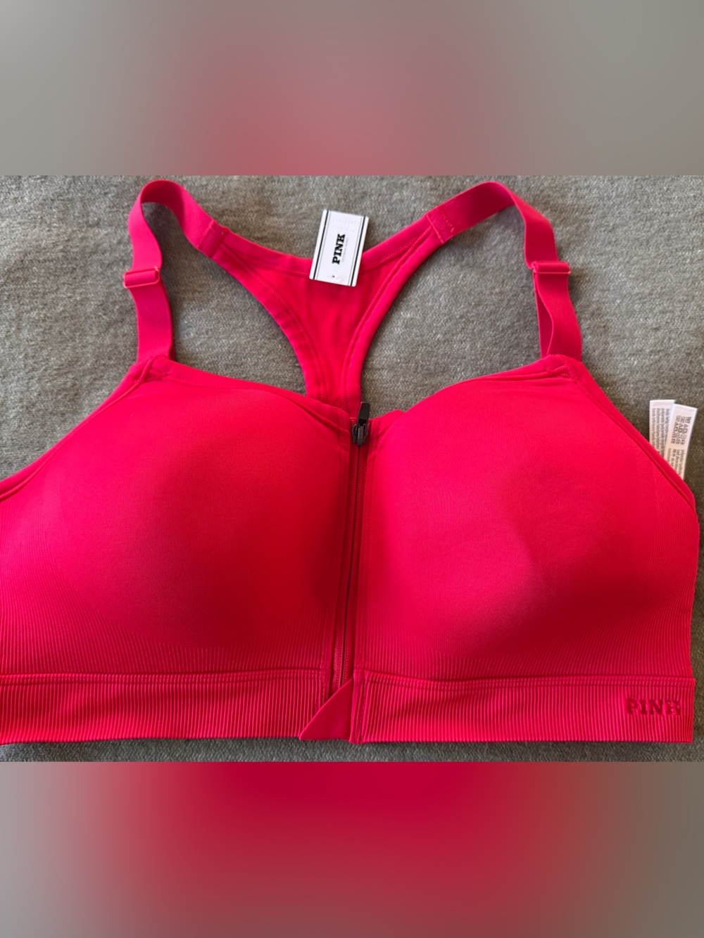 PINK Victoria's Secret Front-Zip Seamless Sports Bra in Red